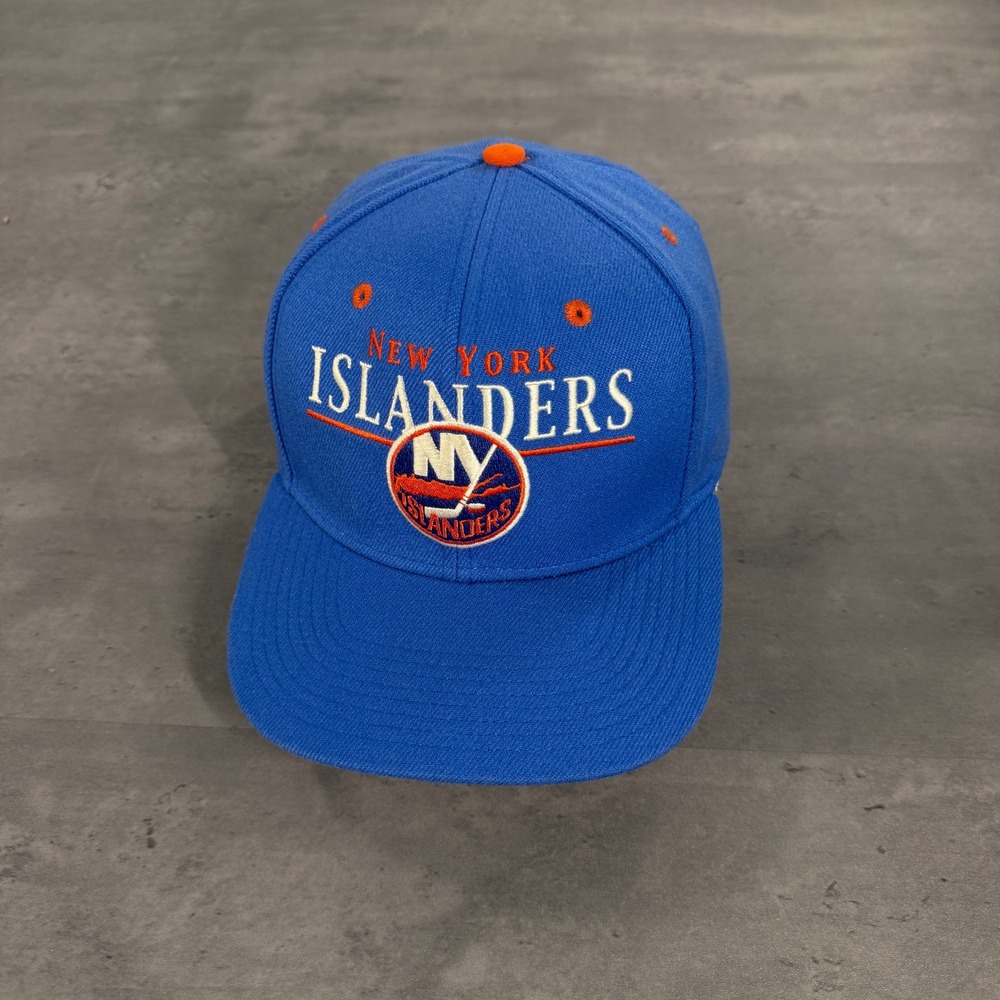Vintage CCM New York Islanders Snapback Hat Blue Orange NHL Cap Spellout Script